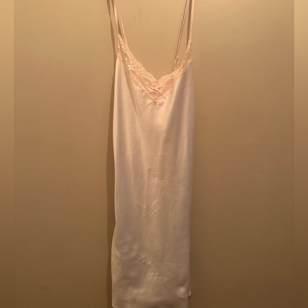 Dainty blue and pink lace detailing satin mini dress nightgown